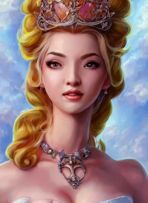 Prompt: portrait Princess Peach as of the Goddess of Wisdom, elegant, intricate, rococo full frontal shot, highly detailed, digital painting, artstation, concept art, sharp focus, illustration, art by artgerm