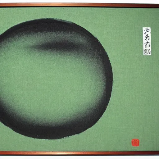 Image similar to a green circle on black canvas, very wider brush stroke, japanese art