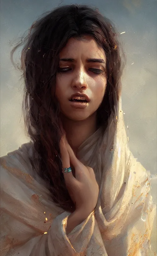 Prompt: arabian girl beauty crying ,digital art,ultra realistic,ultra detailed, ultra wide Lens, art by greg rutkowski