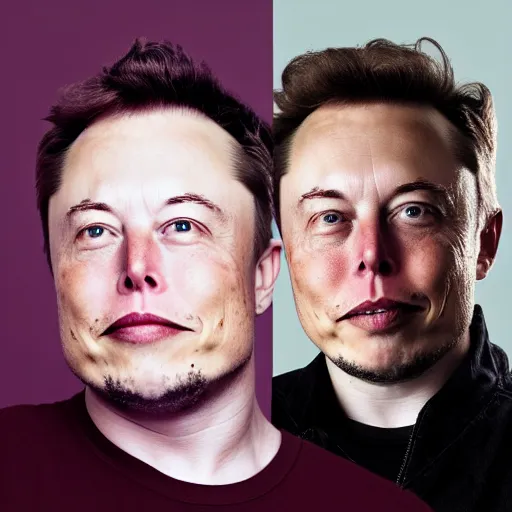 Image similar to A portrait photo of Elon Musk teams up with a teenage Elon Musk, perfect faces, 50 mm, award winning photography