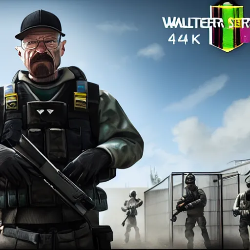 Image similar to walter white as a rainbow six siege operator, 4 k, highly detailed