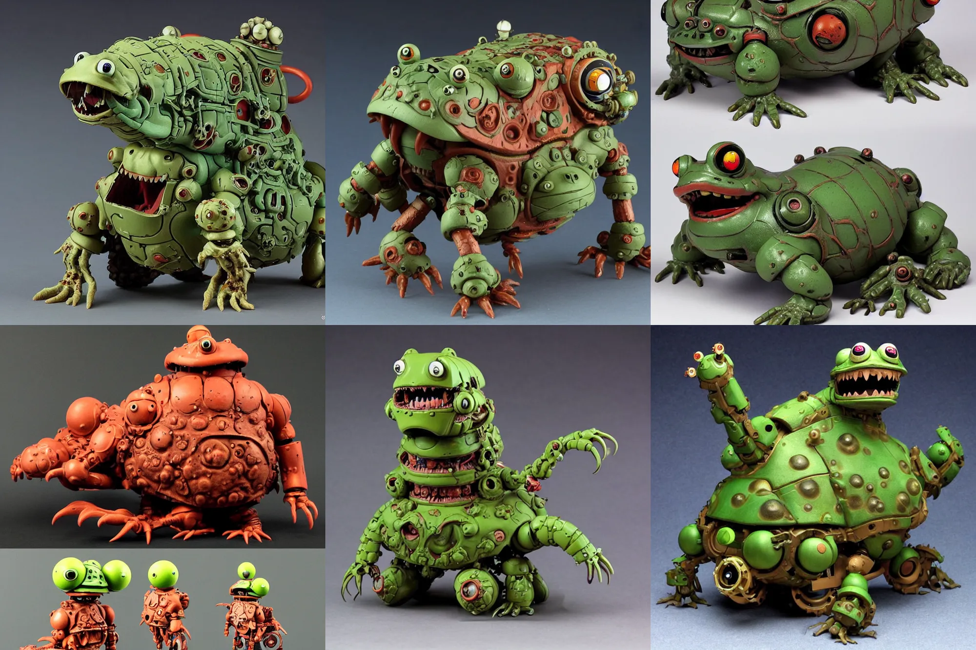 Prompt: A scary Lovecraftian giant mechanized adorable toad tank from Studio Ghibli Howl's Moving Castle (2004) as a 1980's Kenner style action figure, 5 points of articulation, full body, 4k, highly detailed. award winning sci-fi. look at all that detail!