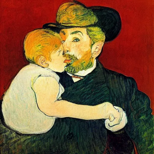 Image similar to when did you last see your father, by toulouse lautrec, painting