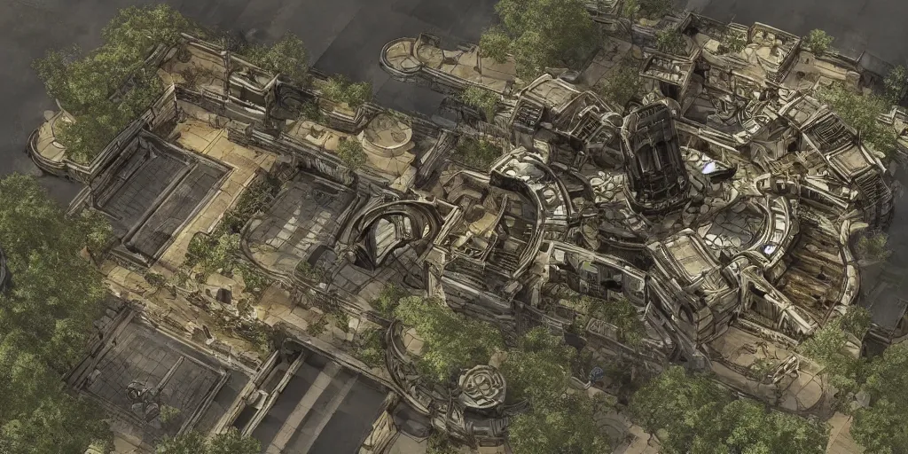 Image similar to architectural floor plan gears of war map hybrid halo map, symmetrical outpost, award winning design