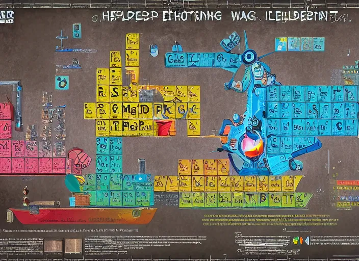 Image similar to Poster of a crazy periodic table from a different universe in the style of portal2, digital art, astonishing great details, award winning, high res