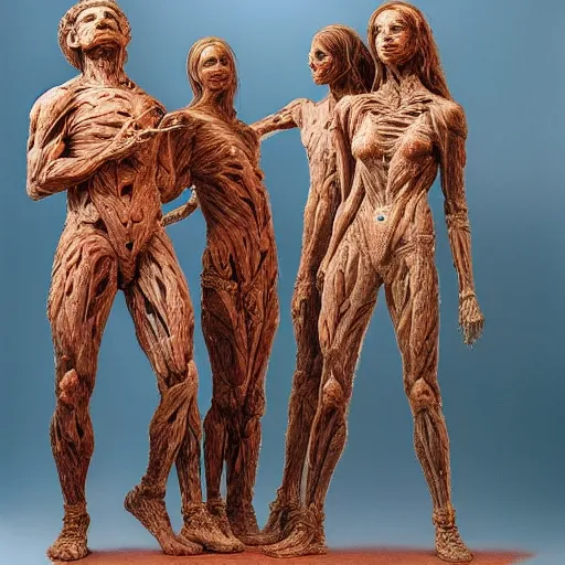 Image similar to dmt bodies. Mesh of human figures intertwined. earthen colors. Realistic, extremely anatomical marble sculptures. Sculpted by August Rodine.