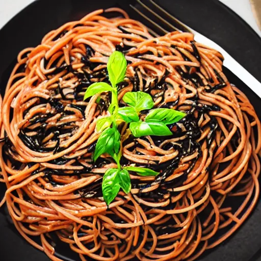 Prompt: black spaghetti pasta