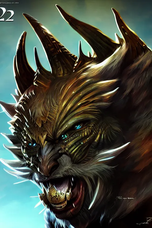 Image similar to Charr guardian of Guild Wars 2, concept art, close-up, digital art, hyper-realistic, highly detailed