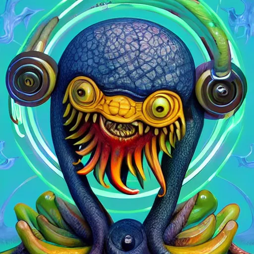 Image similar to cthullu, friendly, smiling, high detail, digital art by Dougal Dixon, trending on artstation, happy, colourful, centered, smooth