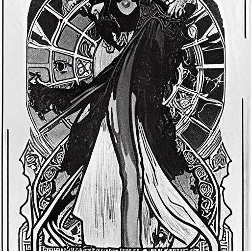 Image similar to eldritch villain by alphonse mucha