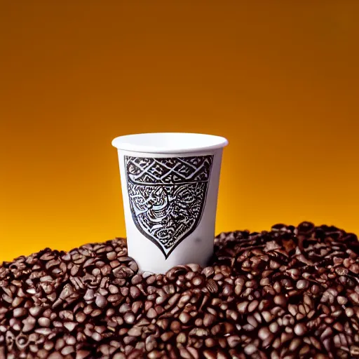 Image similar to arabic calligraphy coffee cup design, product photography, product design, studio lighting, professional photoshoot