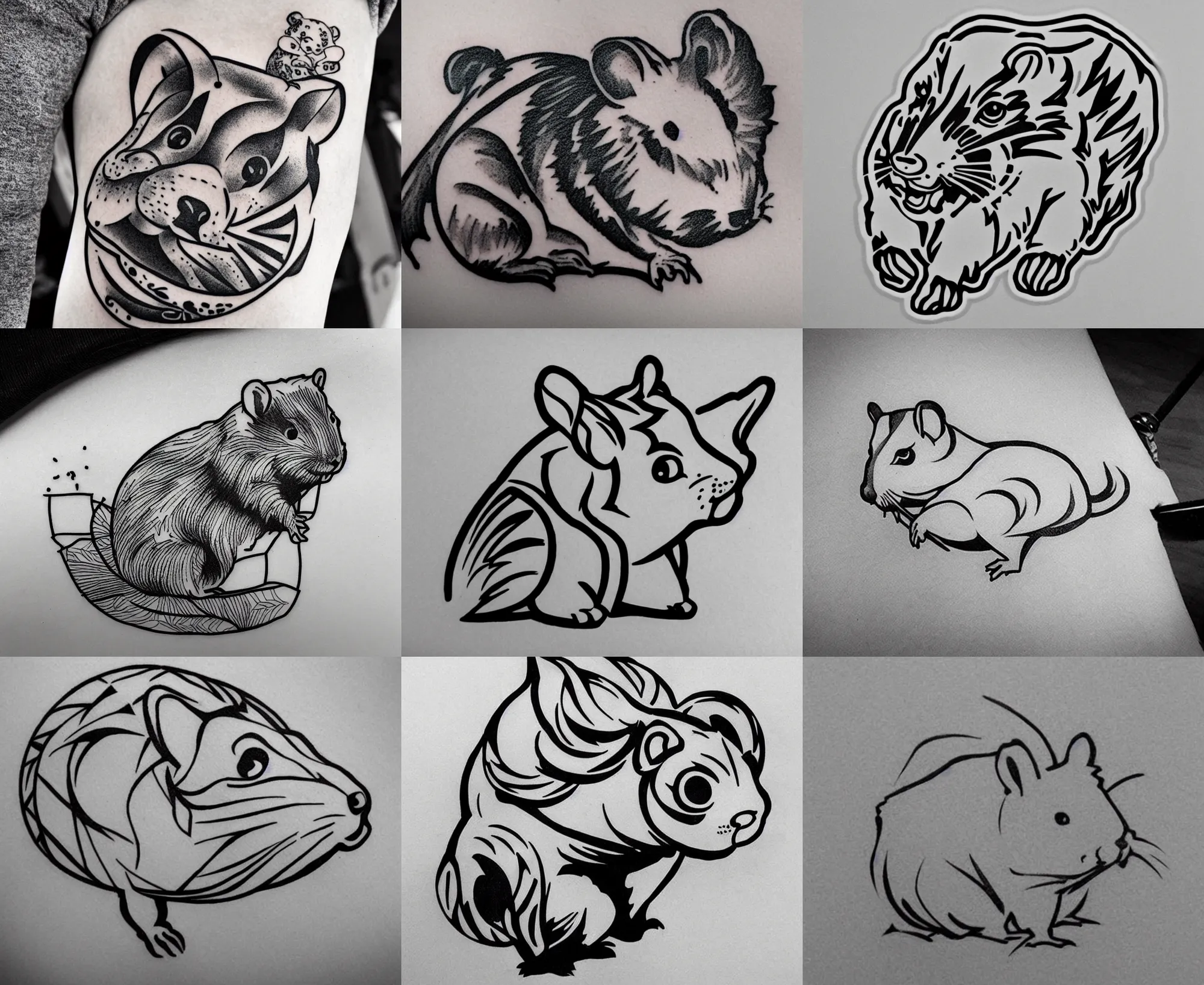 Prompt: tattoo stencil of a hamster, bold strong lines very highly aesthetic