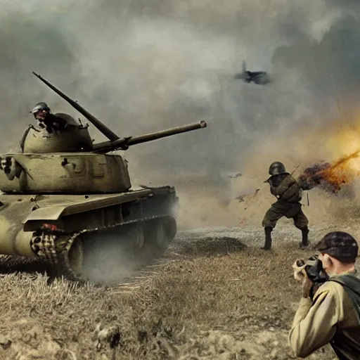 Image similar to ww 2 realistic photo battle scene, explosions