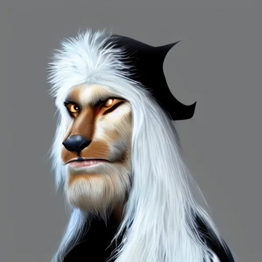 Image similar to portrait of a white panter with a very long fur and wizard hat, fantasy, trending on artstation, heroic pose, illustration, highly detailed, simple, 8k