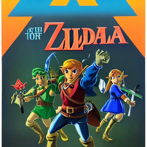 Prompt: 1980s movie poster for the legend of zelda ocarina of time