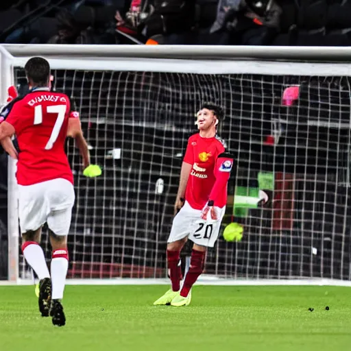 Image similar to Brett Goldstein, Roy Kent, scores a goal for for Manchester United in 2019