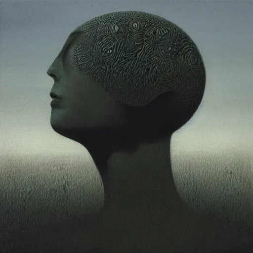 Image similar to Mona in the style of Zdzislaw Beksinski