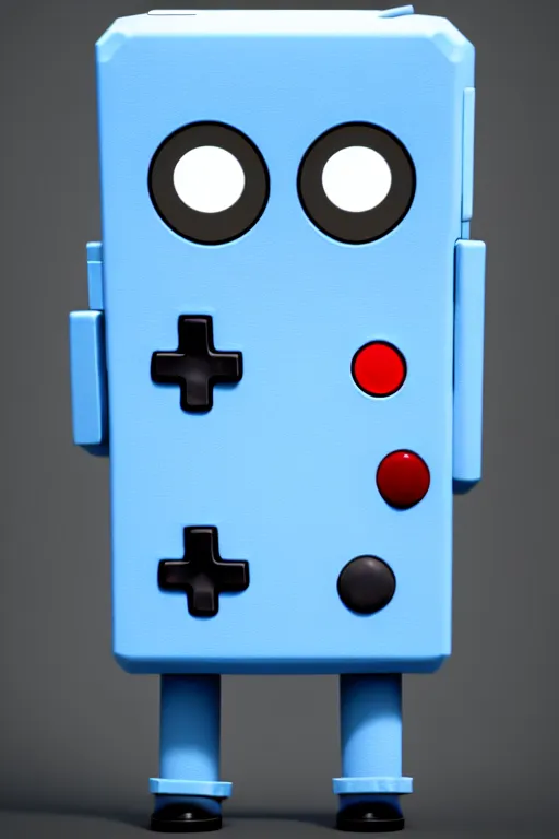 Prompt: A realistic image of an anthropomorphic gameboy BMO from adventure time, Cal-Arts, accurate, octane render, cycles render, unreal engine 4k