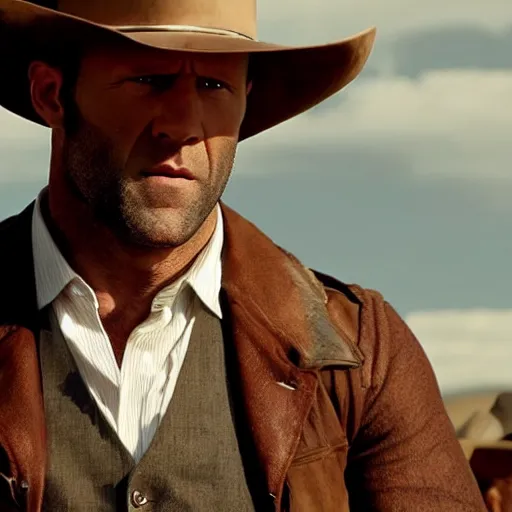 Image similar to jason statham as a cowboy in westworld