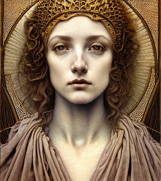 Prompt: detailed realistic beautiful young medieval queen of jupiter face portrait by jean delville, gustave dore and marco mazzoni, art nouveau, symbolist, visionary, gothic, pre - raphaelite. horizontal symmetry by zdzisław beksinski, iris van herpen, raymond swanland and alphonse mucha. highly detailed, hyper - real, beautiful