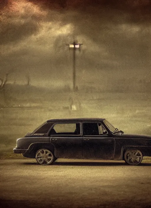 Image similar to car, in the style of the Dutch masters and Gregory Crewdson, dark and moody