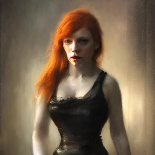 Prompt: detailed cinematic moody colors studio portrait of an attractive victorian redhead cyborg woman high quality by jeremy mann, only one full body single portrait
