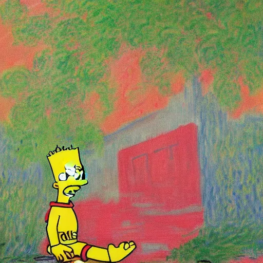 Prompt: Bart Simpson trapped in a Claude Monet painting