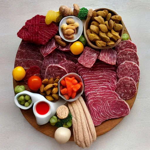 Prompt: knitted meat charcuterie board
