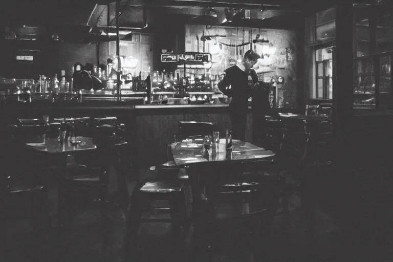 Image similar to eerie 2 0 0 0 s photograph of a demon standing in a dimly lit cafe