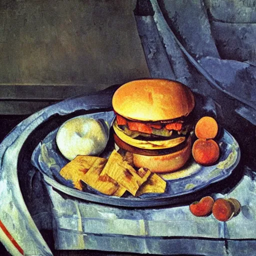 Image similar to still life of big Mac meal by Cezanne