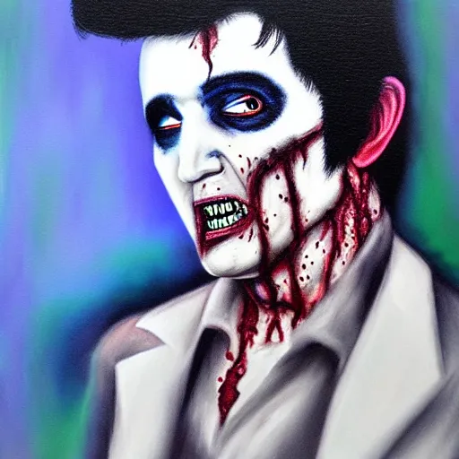 Image similar to UHD photorealistic Zombie Elvis in the style of tonalism