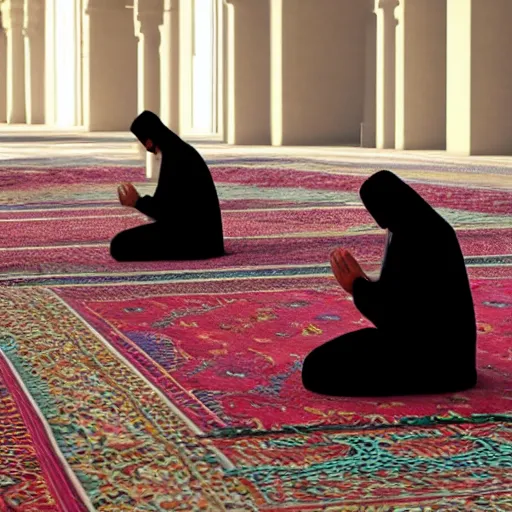 Image similar to muslim praying in the day of judgement 4 k quality super realistic