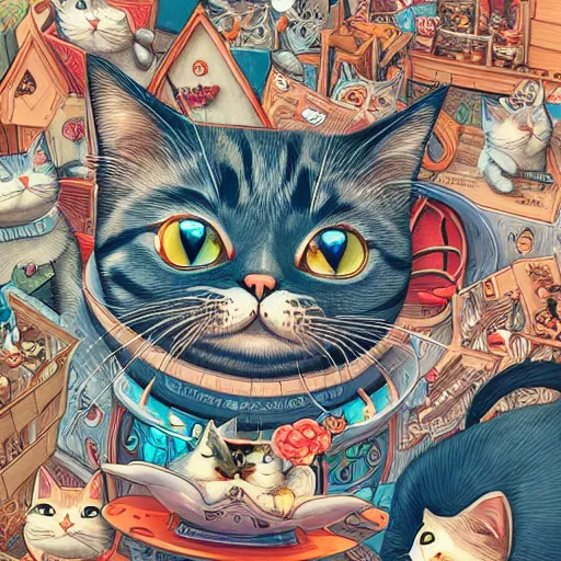 Image similar to crazy cat house, extremely detailed, sharp focus, wide view, full body shot, smooth, digital illustration, by james jean, by rossdraws, frank franzzeta, sakimichan