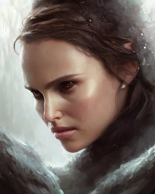 Image similar to natalie portman, hyper realistic face, beautiful eyes, fantasy art, in the style of greg rutkowski, intricate, hyper detailed, smooth