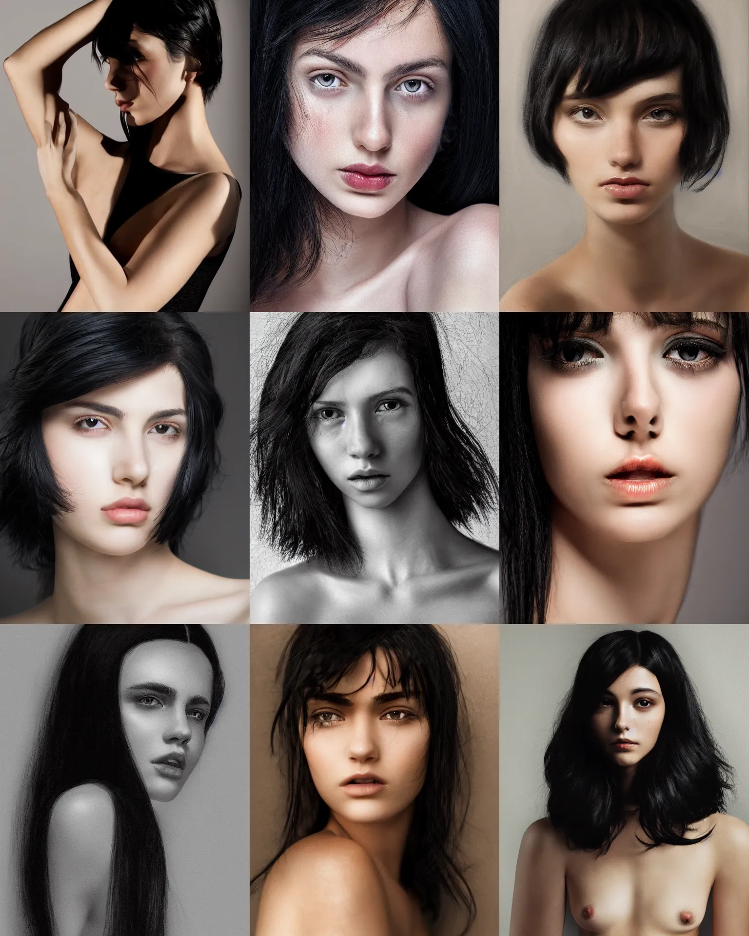 Image similar to black haired model beauty half body portrait greg kutkowski sharp details soft light