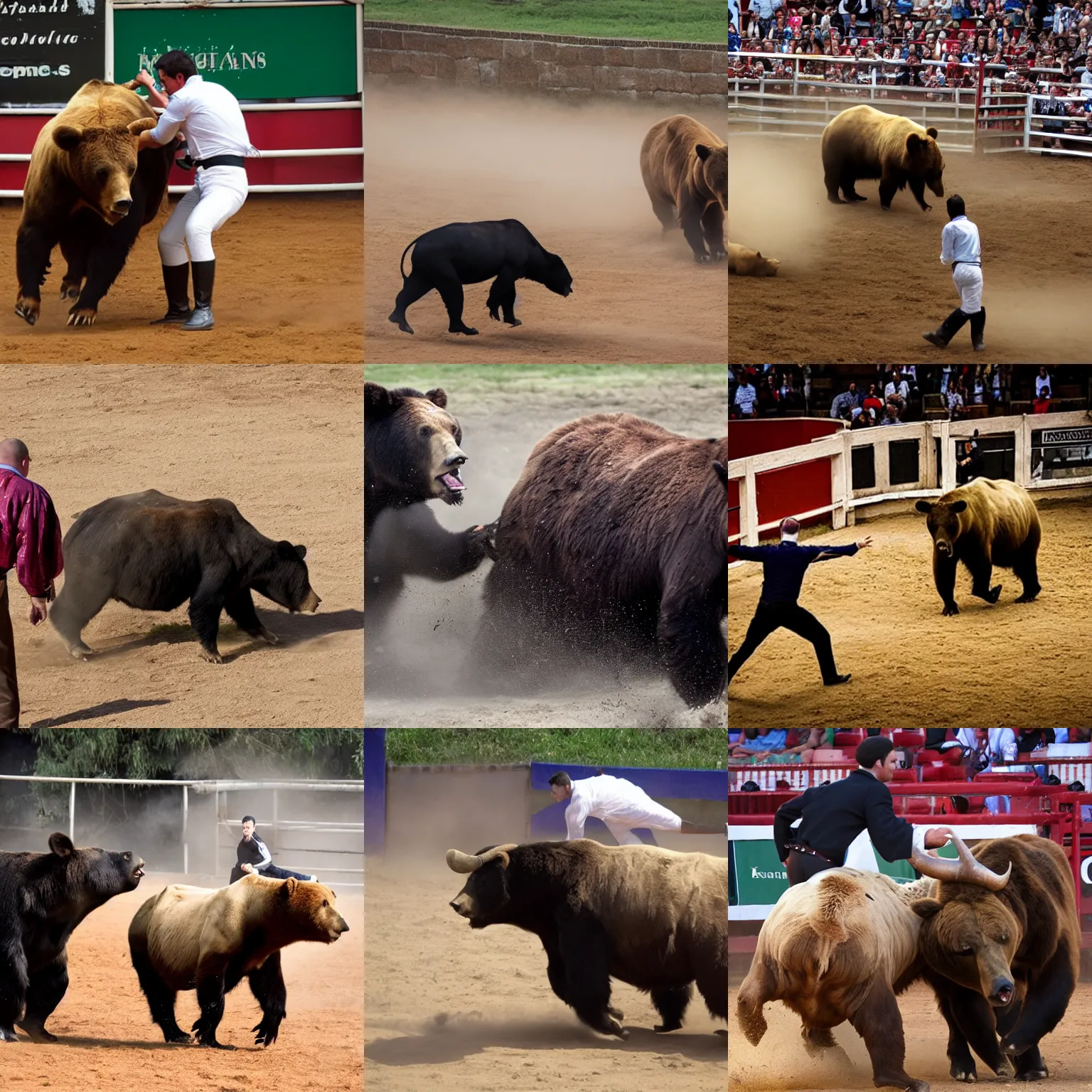 Prompt: bull fighting a bear