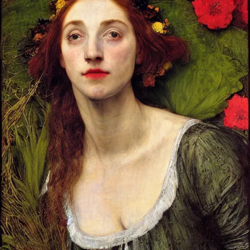 Image similar to Ophelia by John Everett Millais, painted by Arcimboldo, masterpiece