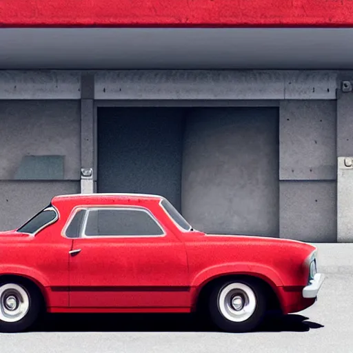 Image similar to beautiful red car in empty abandoned parking car, raytracing, beautiful, unreal engine, photorealistic, hyper detailed