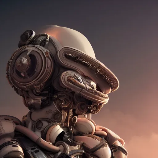 Image similar to photography portrait of a white futuristic steampunk space builder suit armor, in an colorful alien planet, ultra detail, beautiful light, high detail, 8 k, f / 2. 8, octane render