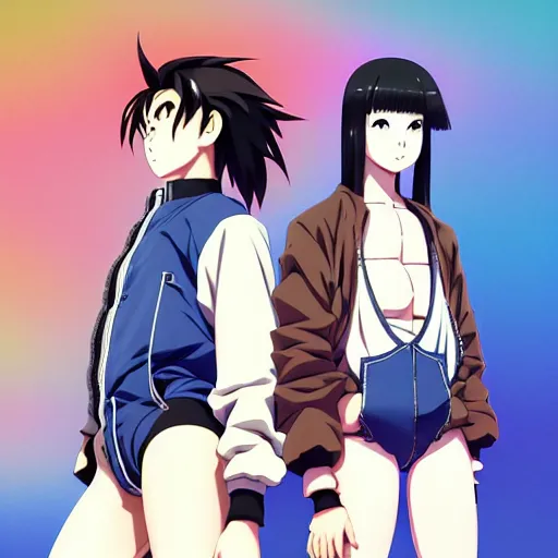 Image similar to a beautiful androgoynous anime boy gravure model, wearing oversized mayan bomber jacket and leotard with overalls, bulky poofy bomber jacket with mayan patterns, aztec street fashion, gapmoe yandere grimdark, trending on pixiv fanbox, painted by greg rutkowski makoto shinkai takashi takeuchi studio ghibli, akihiko yoshida