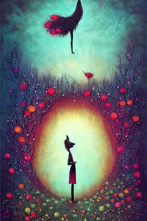 Image similar to surreal hybrid animals, nostalgia for a fairytale, magic realism, flowerpunk, mysterious, vivid colors, by andy kehoe