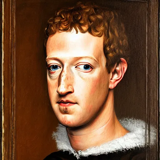 Image similar to portrait of mark zuckerberg, oil painting by jan van eyck, northern renaissance art, oil on canvas, wet - on - wet technique, realistic, expressive emotions, intricate textures, illusionistic detail