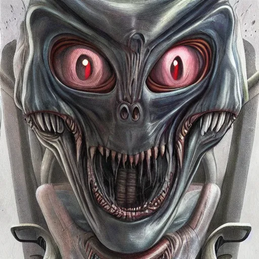 Prompt: detailed painting of mike wazowski that looks like a xenomorph, in the style of h r giger and wayne barlowe