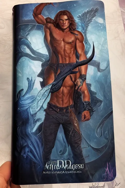 Image similar to muscular sam winchester as a mage tattooed in the cover of an acotar book, sarah j. maas, d & d!, fantasy style, sharp focus!, ultra detailed, art by artgerm and peter andrew jones, wlop