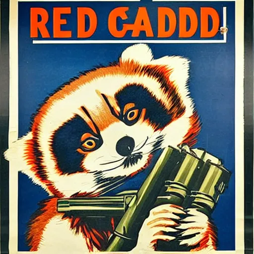 Prompt: red panda holding a rocket launcher!!! a propaganda poster!!!, stencil!!, hypnotic, historical poster, germany!!, clear view, world war, circa 1 9 3 9, stencil