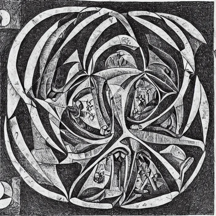 Prompt: an archaeocyatha by m. c. escher. centered.