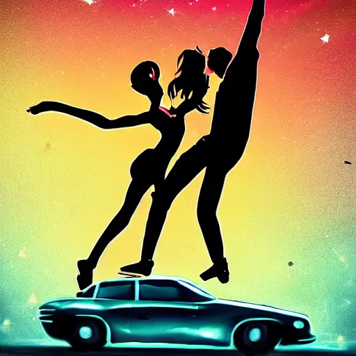 Image similar to under a trillion stars, we've danced on top of cars, digital art, artstation