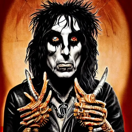 Image similar to graphic illustration, creative design, alice cooper as baphomet, biopunk, francis bacon, highly detailed, hunter s thompson, concept art