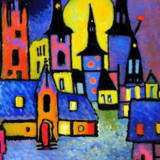 Prompt: night time in ghent by kandinsky