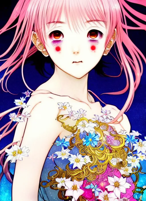 Prompt: exquisite imaginative manga poster portrait art of vampries girl, flowers, pearlescent, shimmering, reflective, rim light, clear face, detailed background, by kojima ayami, shigenori soejima, minaba hideo, alphonse mucha, dark fantasitic, illustration, artstation, pivix, concept art, highly detailed, colorful, maximalist